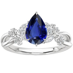 Solitaire Akzente Ring Birne Blauer Saphir & Aus der Erde Abgebauter Natürlicher Diamanten 3.75 Karat