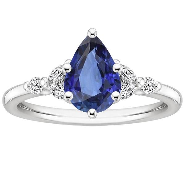 Solitaire Akzente Ring Birne Blauer Saphir & Diamanten 4,75 Karat - harrychadent.de