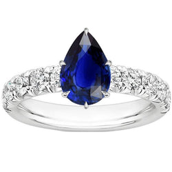 Solitaire Akzente Ring Birne Blauer Saphir & Aus der Erde Abgebauter Natürlicher Diamanten 5 Karat Pave Set