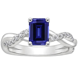 Solitaire Akzente Ring Blauer Saphir & Aus der Erde Abgebauter Natürlicher Diamant 4 Karat Infinity Style