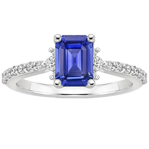 Solitaire Akzente Ring Blauer Saphir & Diamant 4 Karat Smaragdschliff - harrychadent.de