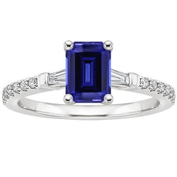 Solitaire Akzente Ring Sri Lanka Saphir & Aus der Erde Abgebauter Natürlicher Diamant 4 Karat