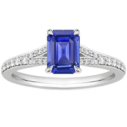 Solitaire Akzente Ring Weißgold Blauer Saphir & Diamant 4 Karat