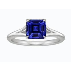 Solitaire Asscher Cut Ring Prong Split Shank Blauer Saphir 1,50 Karat