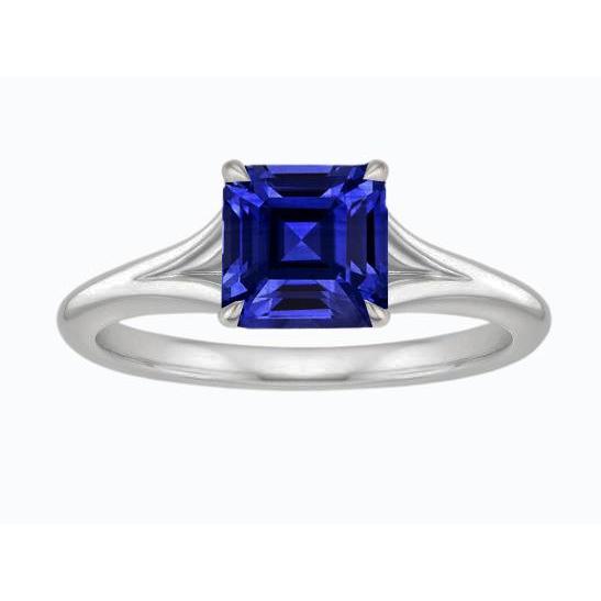 Solitaire Asscher Cut Ring Prong Split Shank Blauer Saphir 1,50 Karat - harrychadent.de