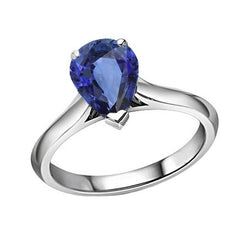 Solitaire Birne Blauer Saphir Edelstein Ehering 2 Karat
