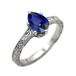 Solitaire Birne Blauer Saphir Ring Antik-Stil 2 Karat Gold