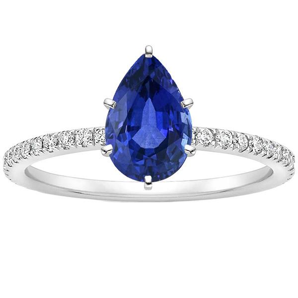 Solitaire Birne Ceylon Saphir Ring mit Akzenten Pave Set 3,75 Karat - harrychadent.de