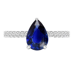 Solitaire Birne Ceylon Saphir Ring mit Aus der Erde Abgebauter Natürlicher Diamantakzenten 3,50 Karat