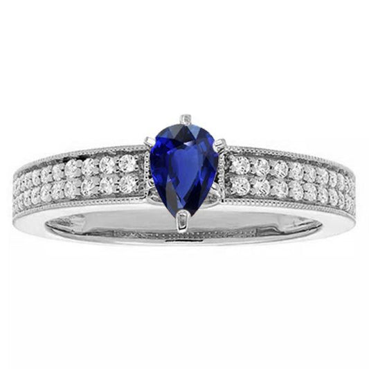 Solitaire Birnenblauer Saphirring mit Diamantakzenten 3 Karat - harrychadent.de