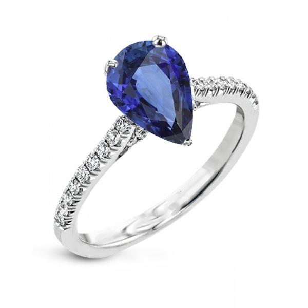 Solitaire Birnenblauer Saphirring mit Jakobsmuschelbesatz Diamanten 3 Karat - harrychadent.de