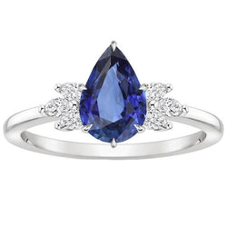 Solitaire Blauer Saphirring Birnenschliff mit Aus der Erde Abgebauter Natürlicher Diamantakzenten 5 Karat