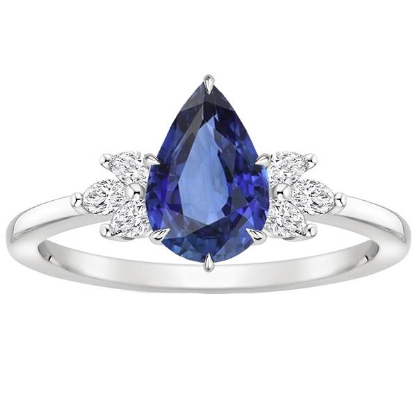 Solitaire Blauer Saphirring Birnenschliff mit Diamantakzenten 5 Karat - harrychadent.de