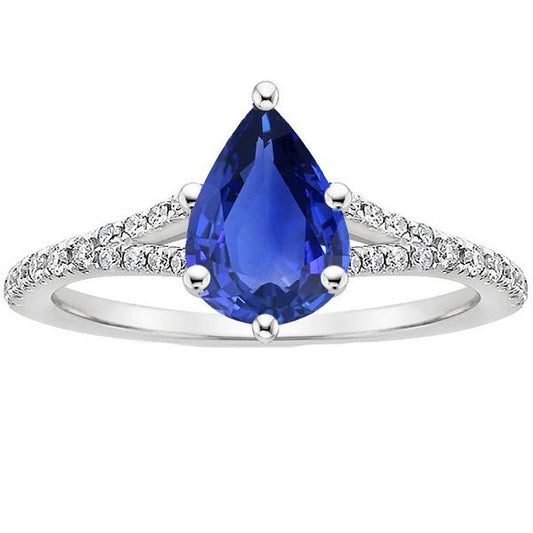 Solitaire Blauer Saphirring & Diamantakzente Split Shank 3,25 Karat - harrychadent.de