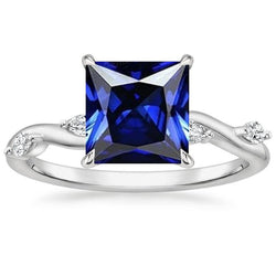 Solitaire Blauer Saphirring mit Akzenten Marquise Aus der Erde Abgebauter Natürlicher Diamanten 5,50 Karat