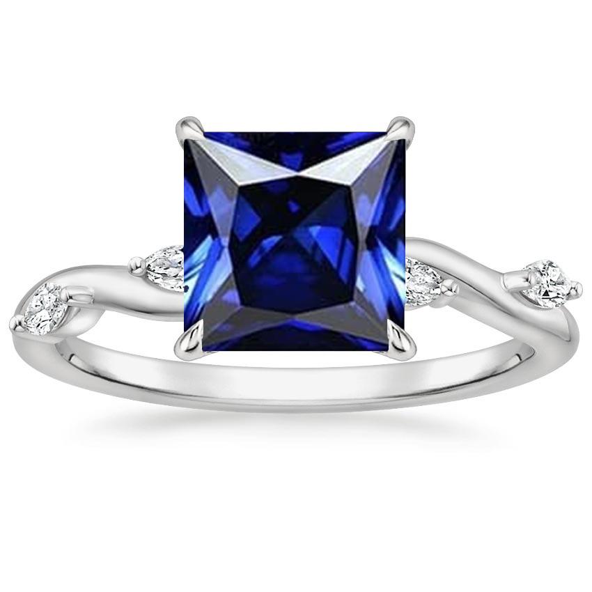 Solitaire Blauer Saphirring mit Akzenten Marquise Diamanten 5,50 Karat - harrychadent.de