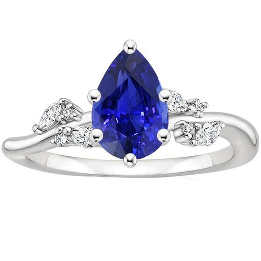 Solitaire Blauer Saphirring mit Diamantakzenten 3,50 Karat - harrychadent.de