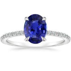 Solitaire Blauer Saphirring mit Aus der Erde Abgebauter Natürlicher Diamantakzenten 3.75 Karat