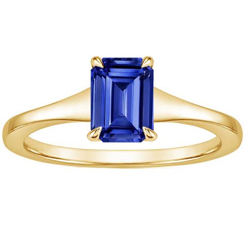 Solitaire Blue Sapphire Ring Emerald Cut 3 Carats Yellow Gold 14K - harrychadent.de