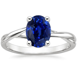 Solitaire Ceylon Saphir Ring Oval Cut Prong Set 3 Karat