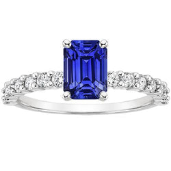 Solitaire Ceylon Saphir Ring mit Akzenten & Aus der Erde Abgebauter Natürlicher Diamanten 5 Karat