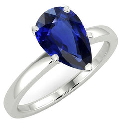 Solitaire Deep Blue Saphir Ring Weißgold 14K Birnenschliff 3 Karat