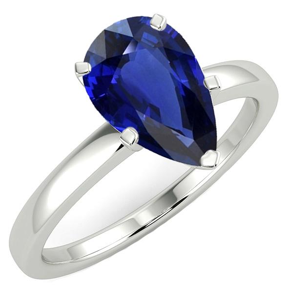 Solitaire Deep Blue Saphir Ring Weißgold 14K Birnenschliff 3 Karat - harrychadent.de