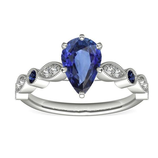 Solitaire Ehering Blauer Saphir mit Diamantakzenten 2,50 Karat - harrychadent.de