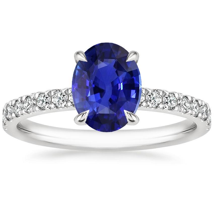 Solitaire Ehering Blauer Saphir mit Diamantakzenten 4,50 Karat - harrychadent.de