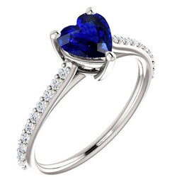 Solitaire Herz Ceylon Saphir Ring & Pave Set Aus der Erde Abgebauter Natürlicher Diamanten 2,50 Karat