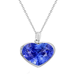 Solitaire Medaillon Anhänger Herz Ceylon Saphir 14K Weißgold 3 Karat