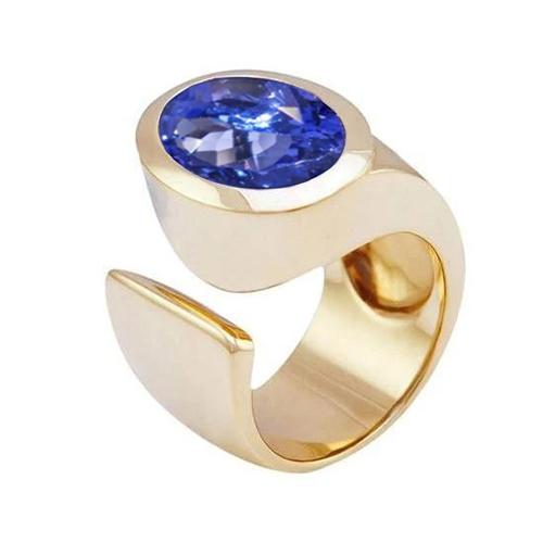 Solitaire Oval Tansanit 2 Karat Ring Edelsteinschmuck