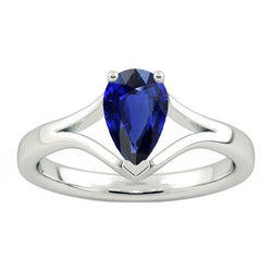 Solitaire Pear Blue Saphir Ring Split Shank 2.50 Karat