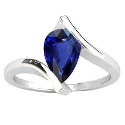 Solitaire Pear Deep Blue Saphir Ring 14K Gold Tension Style 2 Karat