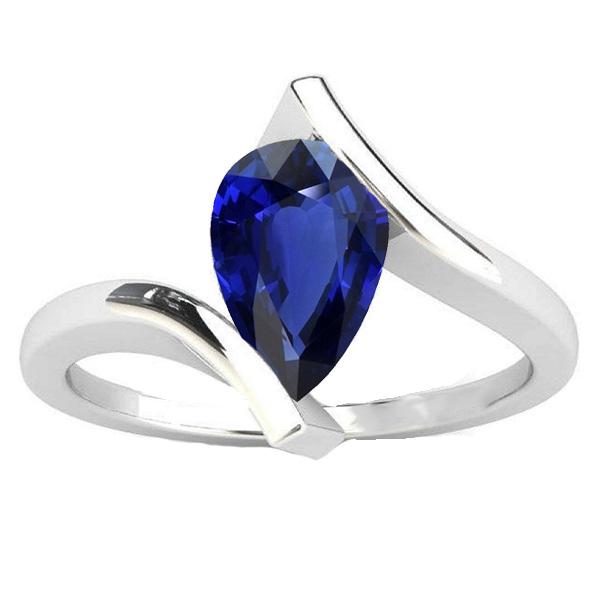 Solitaire Pear Deep Blue Saphir Ring 14K Gold Tension Style 2 Karat - harrychadent.de