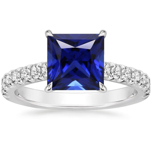 Solitaire Princess Blue Saphir mit Akzenten Ring 6 Karat Pave Set - harrychadent.de