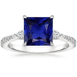 Solitaire Princess Blue Sapphire Birne & Runde Aus der Erde Abgebauter Natürlicher Diamantakzente 6 Karat