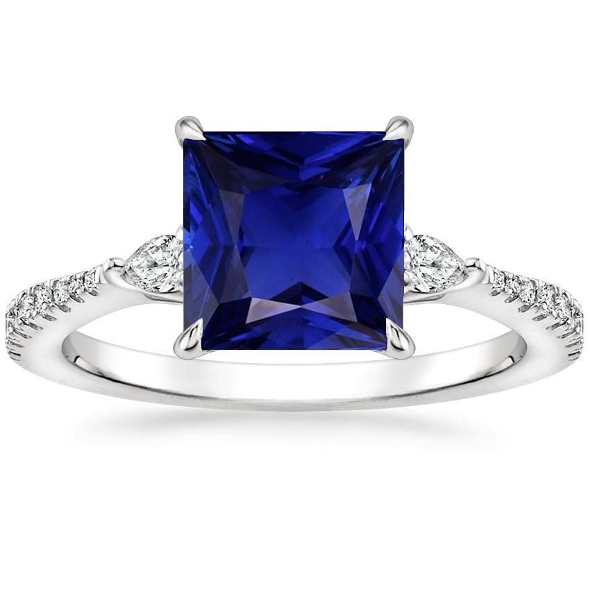 Solitaire Princess Blue Sapphire Birne & Runde Diamantakzente 6 Karat - harrychadent.de