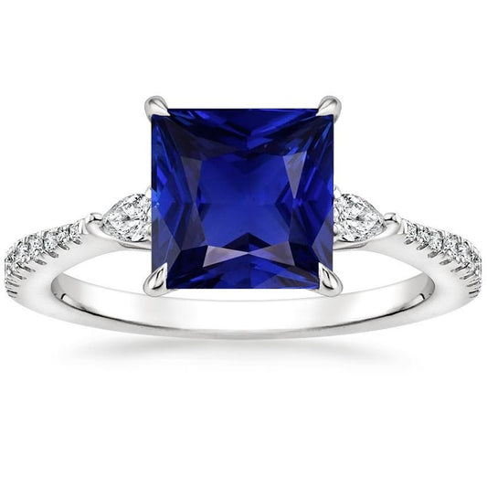 Solitaire Princess Blue Sapphire Birne & Runde Diamantakzente 6 Karat - harrychadent.de