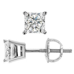 Solitaire Princess Cut Aus der Erde Abgebauter Natürlicher Diamant Ohrstecker 1,70 Karat Weißgold