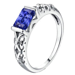 Solitaire Radiant Bar Set Blauer Saphirring Antik-Stil 2 Karat