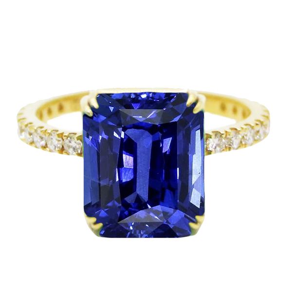 Solitaire Radiant Blue Saphir Ring mit Diamantakzenten 4,50 Karat - harrychadent.de