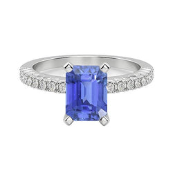 Solitaire Smaragdblauer Saphir-Ehering mit Aus der Erde Abgebauter Natürlicher Diamantakzenten 3 Karat