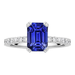 Solitaire Smaragdblauer Saphirring & Aus der Erde Abgebauter Natürlicher Diamanten in Pavé-Fassung 3,50 Karat