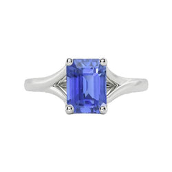 Solitaire Split Shank Smaragd Hellblauer Saphir Ring 2 Karat