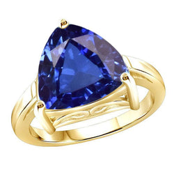 Solitaire Trillion Blue Saphir Ring Gelbgold Schmuck 3 Karat