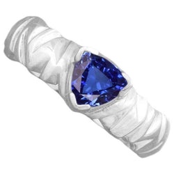 Solitaire Trillion Ring V-Zacke Blauer Saphir Vintage-Stil 1 Karat