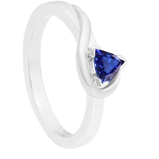 Solitaire Trillion V Prong Blauer Saphirring 0.50 Karat Twisted Style - harrychadent.de