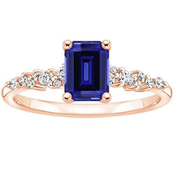 Solitär-Akzent-Ring aus Roségold mit blauem Saphir und Aus der Erde Abgebauter Natürlicher Diamant 3,50 Karat
