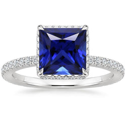 Solitär-Akzentring Blauer Saphir und Aus der Erde Abgebauter Natürlicher Diamant 6 Karat Weißgold
